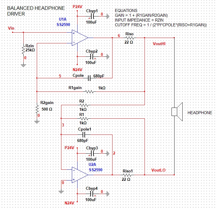 SS2590 balanced headphone driver circuit